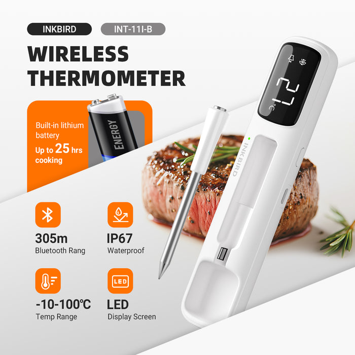 INKBIRD INT-11I-B Mini Wireless Meat Thermometer Bluetooth 305m Connection IP67 Waterproof
