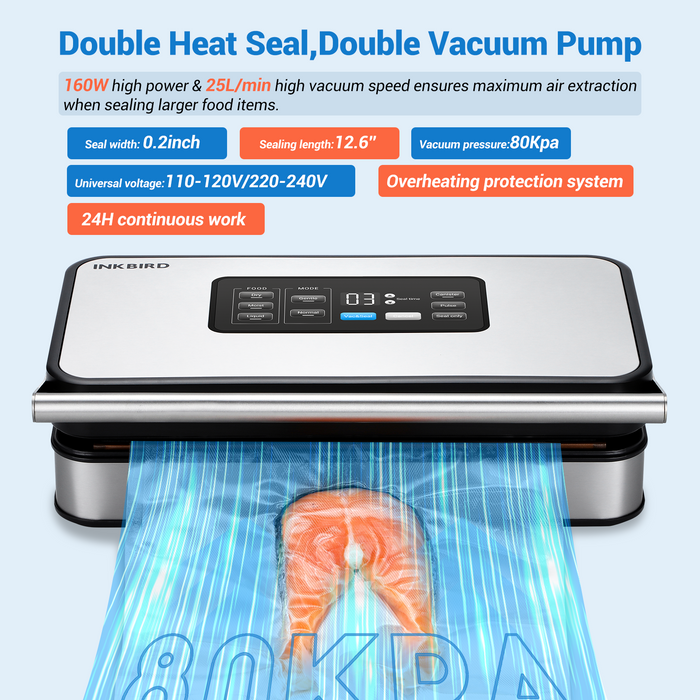 INKBIRD INK-VS04 Home Food Vacuum Sealer Machine with Starter Kit with Overheat Protection, Dry/Moist/Liquid Mode