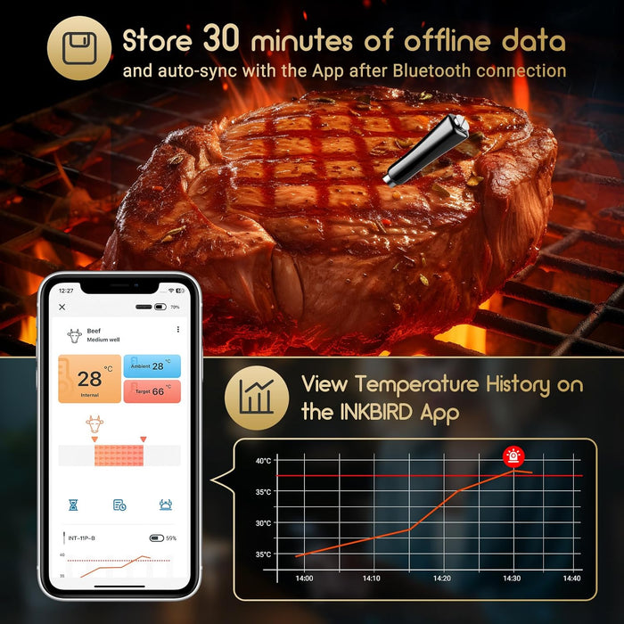 INKBIRD Wireless BBQ Thermometer INT-11P-B Bluetooth Wire-free Food Probe