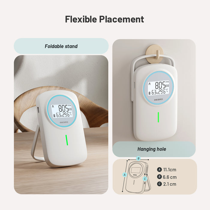 INKBIRD IAM-T2 Bluetooth Air Quality Monitor CO2 Temp Humidity 3-IN-1 Detector
