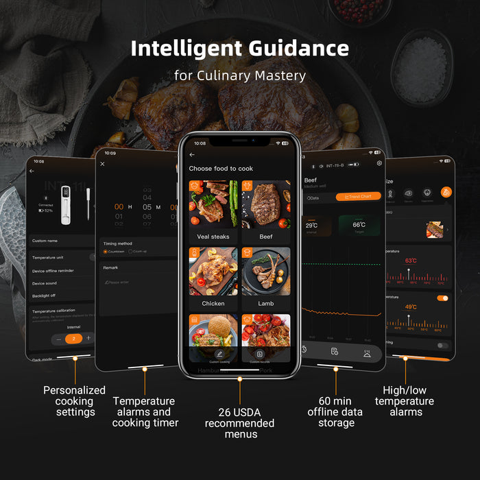 INKBIRD INT-11I-B Mini Wireless Meat Thermometer Bluetooth 305m Connection IP67 Waterproof