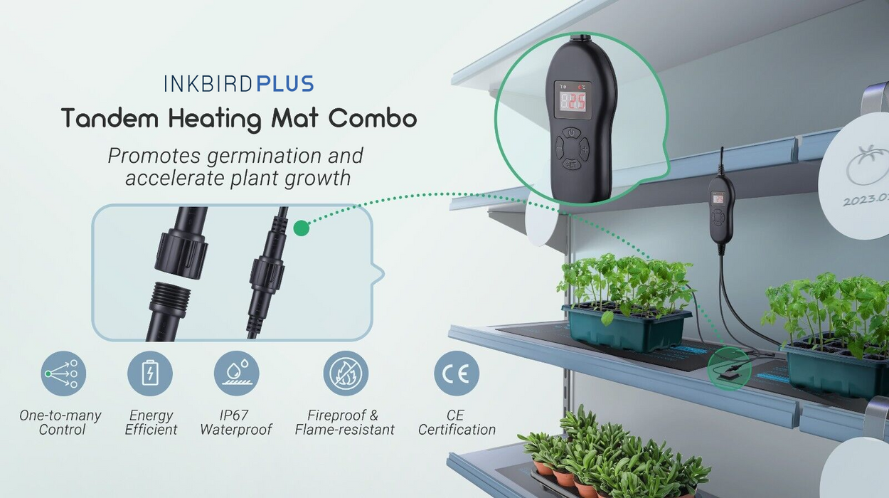 INKBIRDPLUS Seedling Heat Mat with Built-in Thermostat Tandem Heat Mat Combo