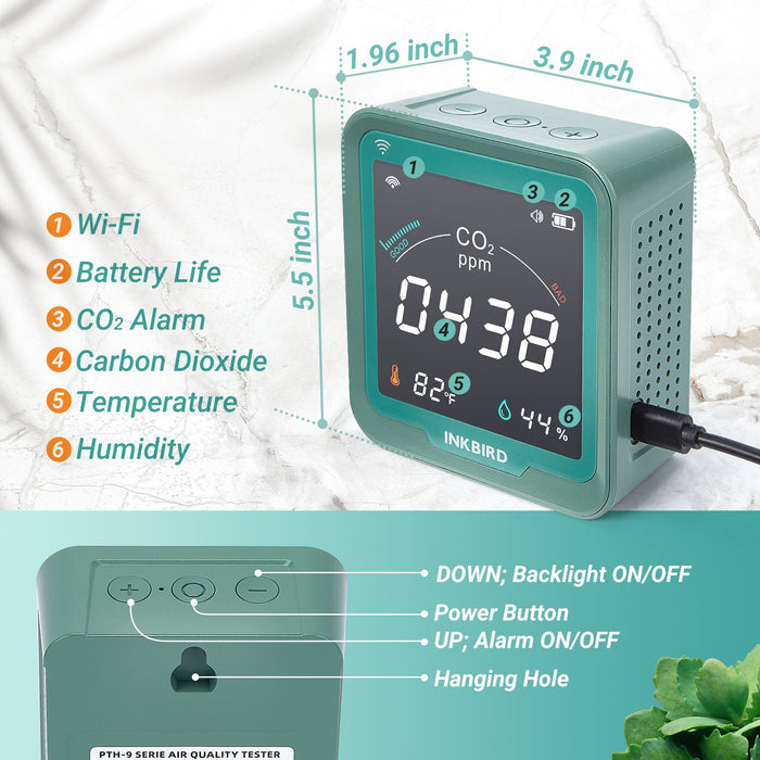 INKBIRD Wi-Fi CO2 Detector 3-in-1 Air Quality Monitor INK-CO2W