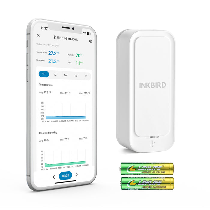 INKBIRD Bluetooth Wireless Thermometer Hygrometer Waterproof ITH-11-B with APP Remote Control Data Storage Export