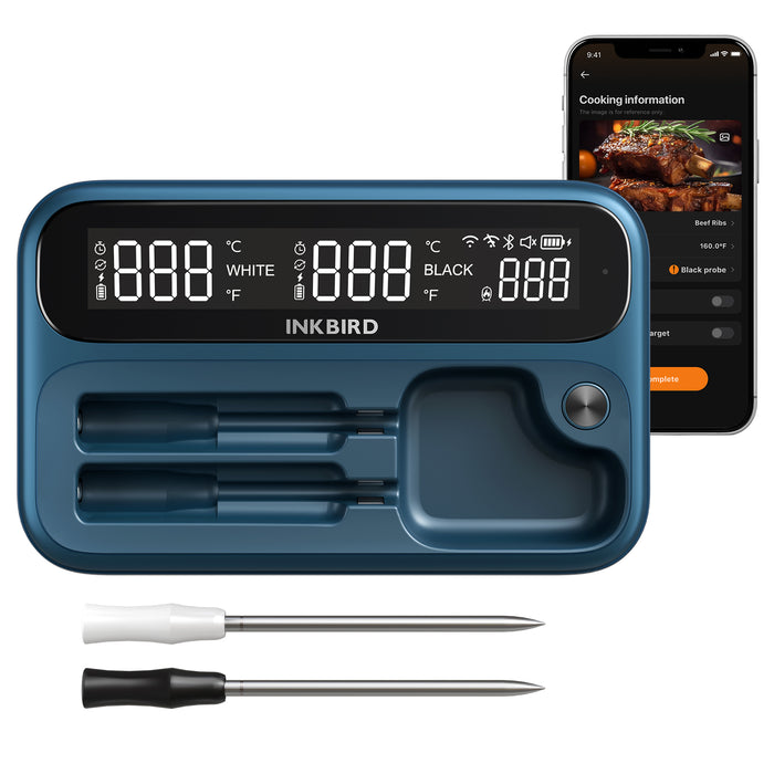 INKBIRD WiFi Bluetooth Meat Thermometer INT-12P-BW with  3.8mm Extra Thin Dual Probe
