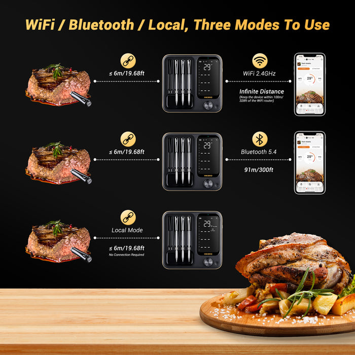 INKBIRD INT-14-BW Wifi & Bluetooth BBQ Thermometer 4-Probe