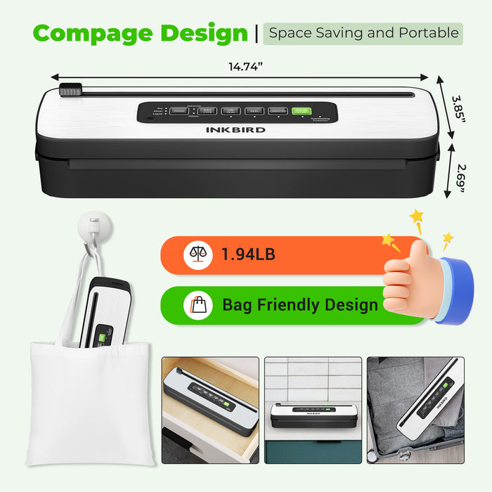 INKBIRD INK-VS05 Home Vacuum Sealer Machine with Overheat Protection System Built-in Cutter and Water Drip Tray