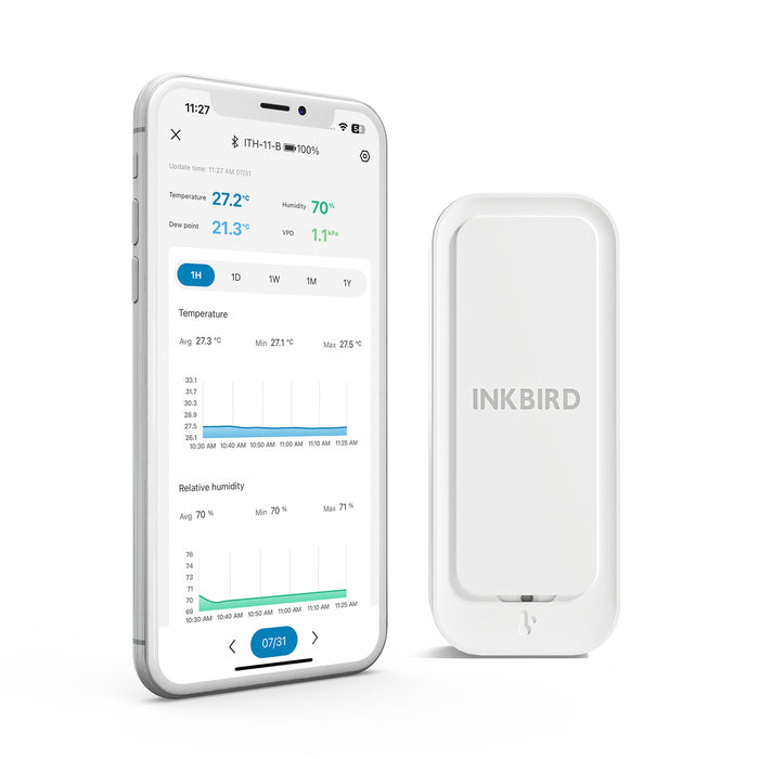 INKBIRD Bluetooth Wireless Thermometer Hygrometer Waterproof ITH-11-B with APP Remote Control Data Storage Export