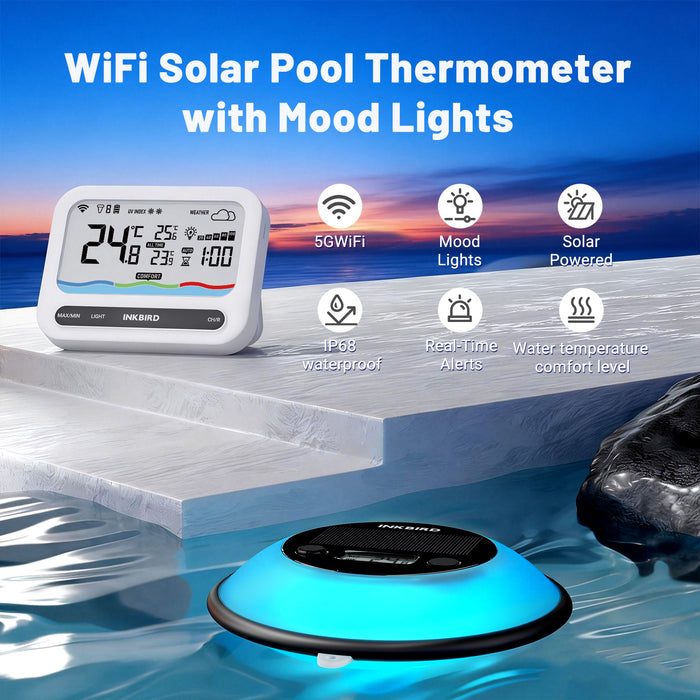 INKBIRD IBS-P05-W Solar Powered Pool Thermometer with 5G WiFi Gateway