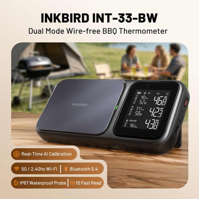 INKBIRD INT-33-BW  WiFi 5G and Bluetooth 5.4 BBQ Thermometer with 3 Multi-sensor Probes