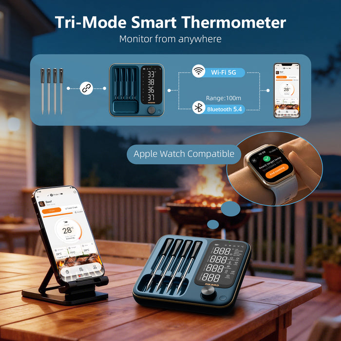 INKBIRD Tri-Mode Wire-free Wifi Bluetooth BBQ Thermometer INT-14S-BW