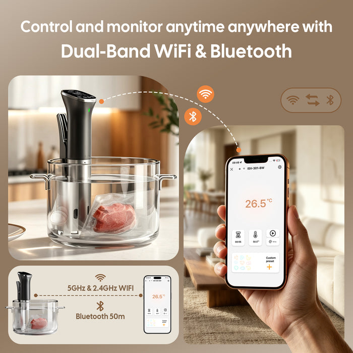 INKBIRD 5G/2.4G WiFi Bluetooth Smart Sous Vide Machine Slow Cooker ISV-301W IPX7 Waterproof
