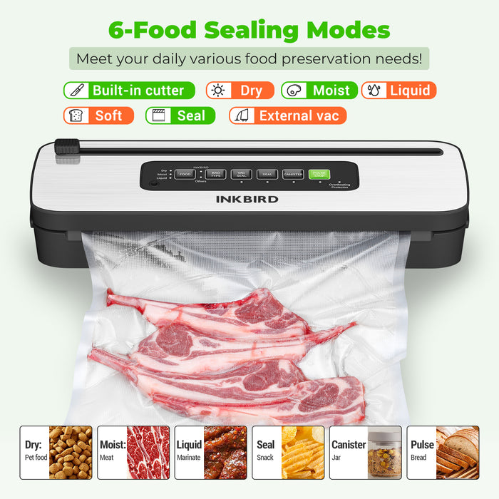 INKBIRD INK-VS05 Home Vacuum Sealer Machine with Overheat Protection System Built-in Cutter and Water Drip Tray