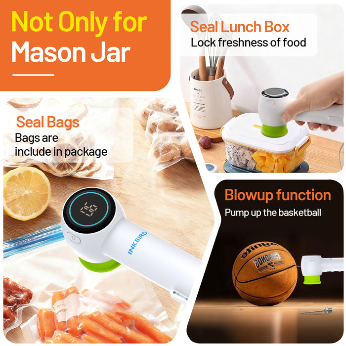 INKBIRD INK-KZ-90 Handheld Vacuum Sealer with 4 Mason Jar Lids