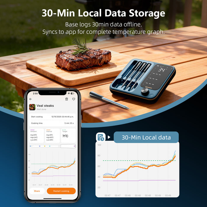 INKBIRD Tri-Mode Wire-free Wifi Bluetooth BBQ Thermometer INT-14S-BW