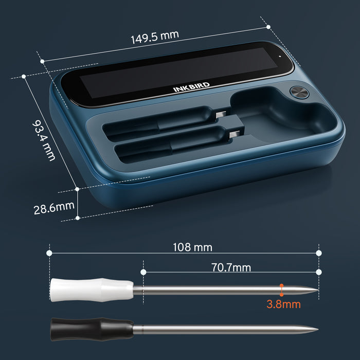 INKBIRD WiFi Bluetooth Meat Thermometer INT-12P-BW with  3.8mm Extra Thin Dual Probe