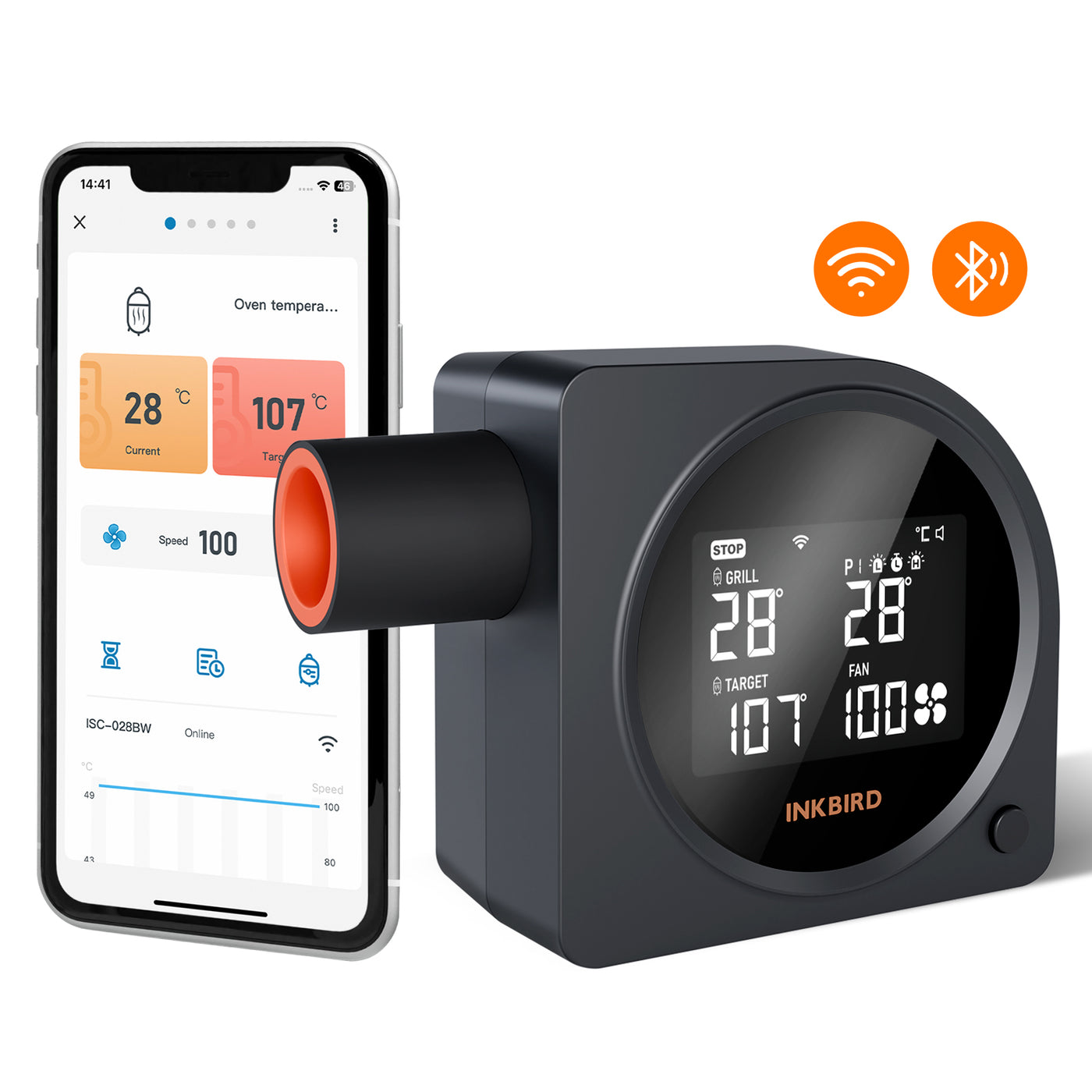 INKBIRD ISC-028-BW Wi-Fi 5G and Bluetooth Grill Temperature Controller ...