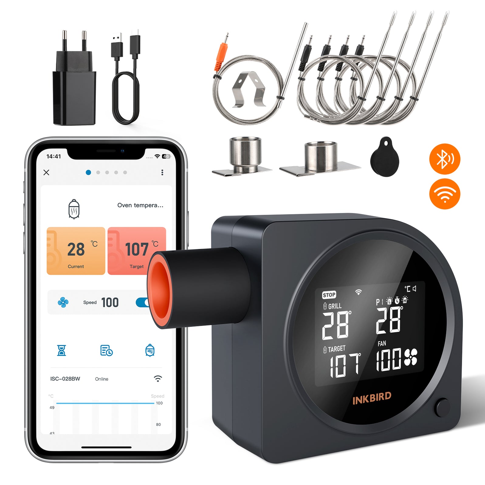 INKBIRD ISC-028-BW Wi-Fi 5G and Bluetooth Grill Temperature Controller ...