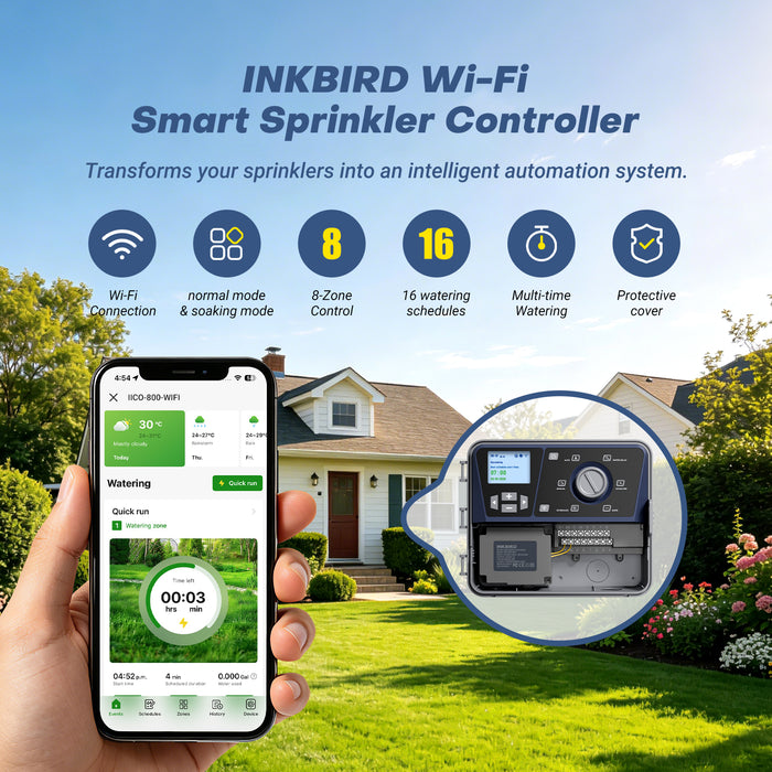 INKBIRD WiFi Outdoor Smart Sprinkler Controller with 8/12/16-Zone Independent Control,  Weather Skip & Seasonal Adjust