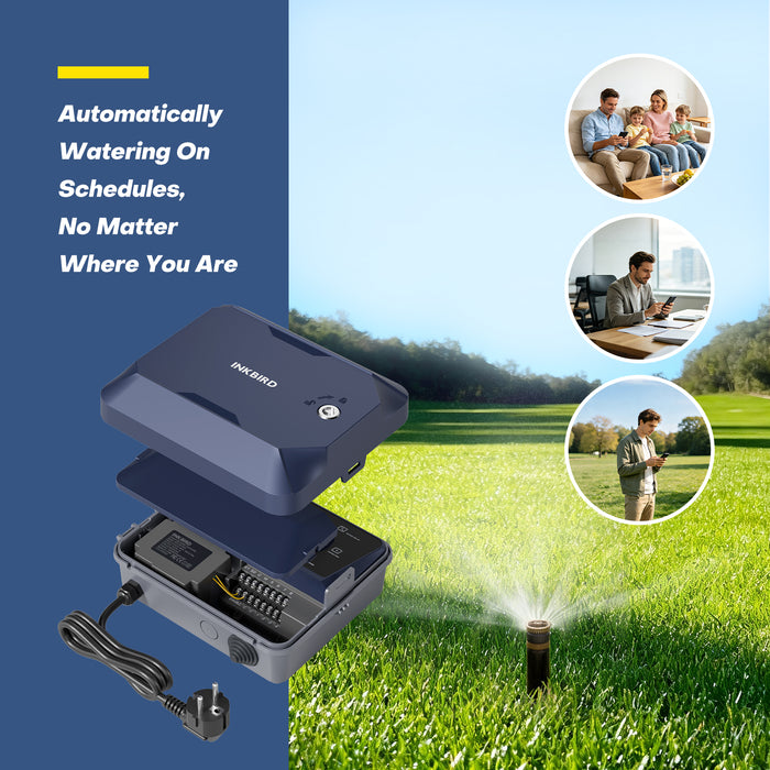 INKBIRD WiFi Outdoor Smart Sprinkler Controller with 8/12/16-Zone Independent Control,  Weather Skip & Seasonal Adjust