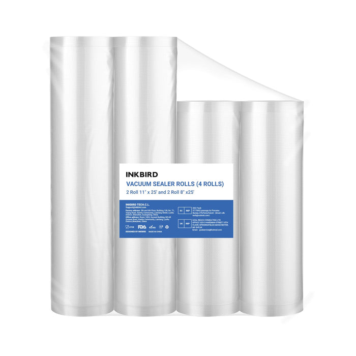 Inkbird 4 Rolls Vacuum Sealer Bags, 11" x 25' 2 Rolls & 8" x 25' 2 Rolls Vacuum Sealer Rolls for Food Saver,