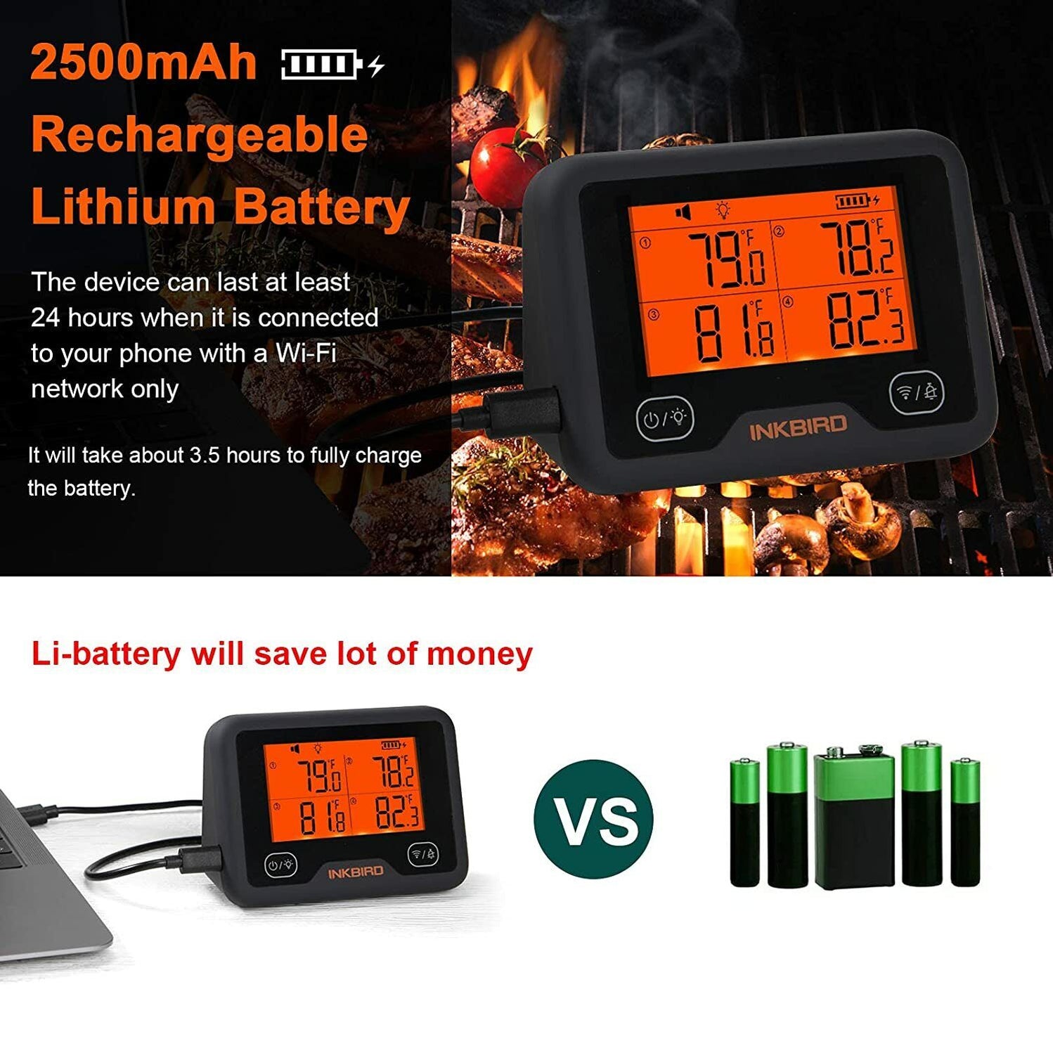 INKBIRD Wireless WiFi & Bluetooth Grill Meat Thermometer IBBQ4BW