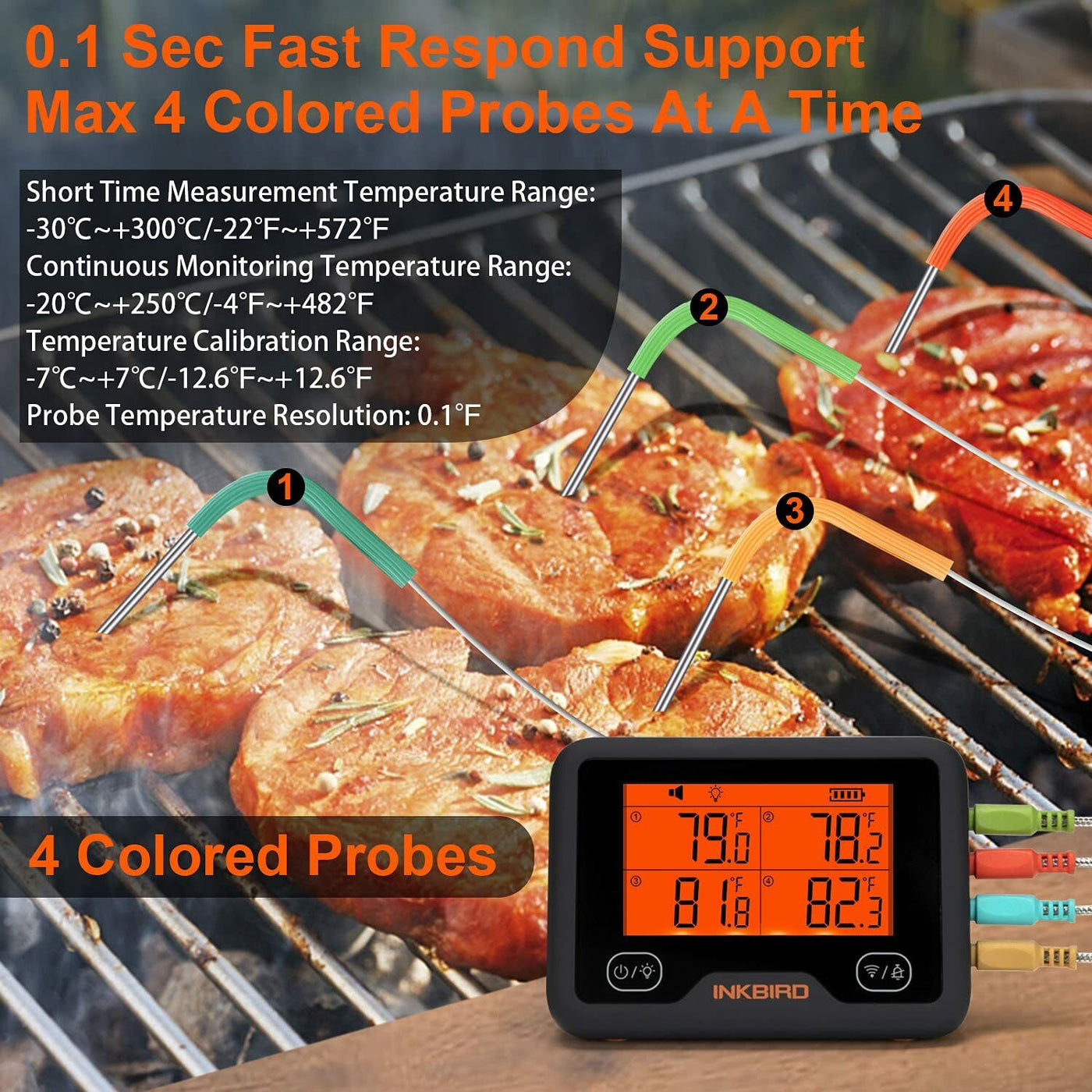 INKBIRD Wireless WiFi & Bluetooth Grill Meat Thermometer IBBQ4BW