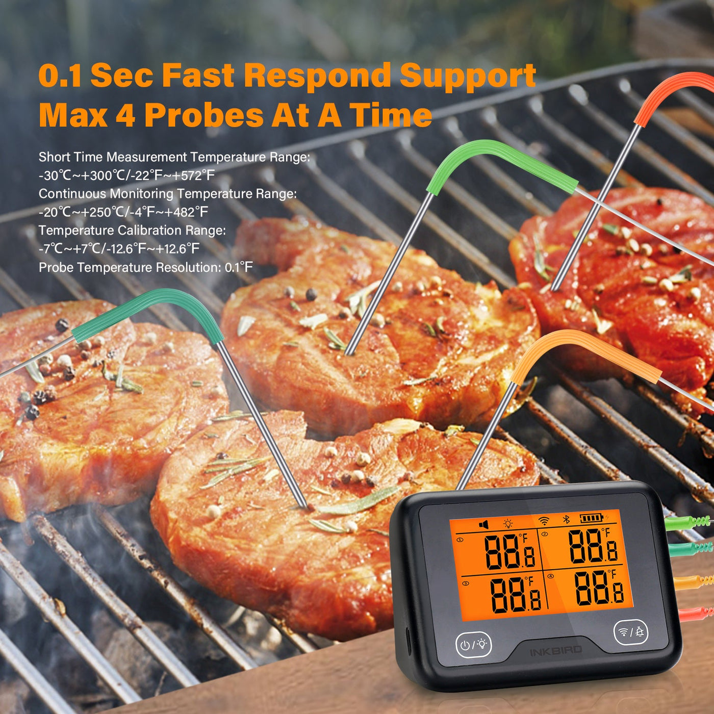 INKBIRD Wi-Fi & Bluetooth Vleesthermometer IBBQ-4BW, Oplaadbare INKBIRD Wi-Fi & Bluetooth Vleesthermometer IBBQ-4BW, Oplaadbare