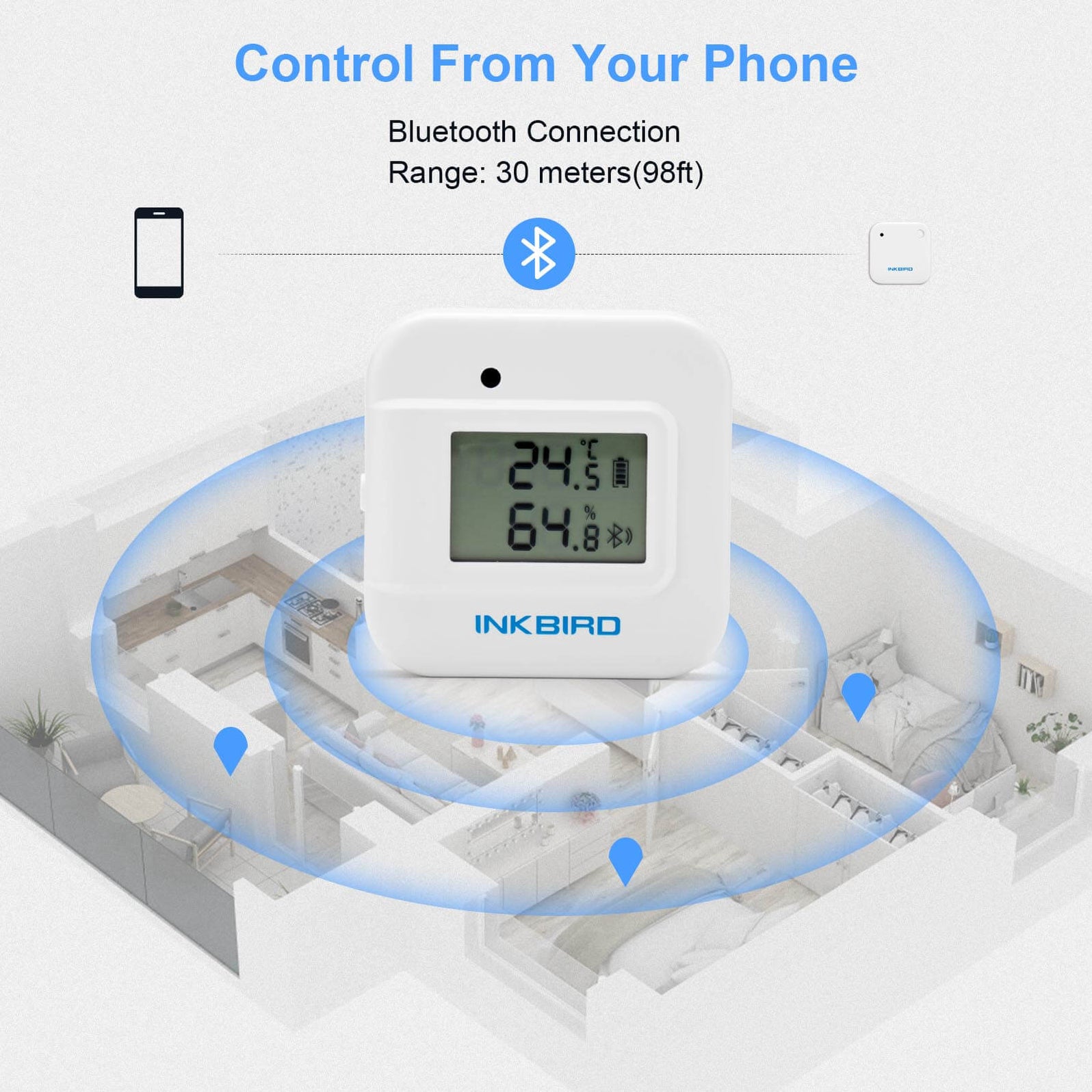 INKBIRD Smart Bluetooth Temperature and Humidity Thermometer IBS-TH2 ...