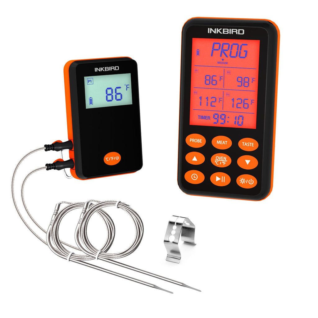 Inkbird IRF-4S Wireless BBQ Thermometer with 2 Probes for Smoker Grill Oven Meat, Water Resistant,500M, Rechargeable, Alarm and Timer